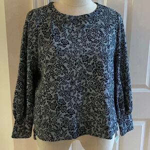 NWT Ophelia Roe Long Sleeve Floral Jacquard Top Blouse Plus Size 1X Dark Gray